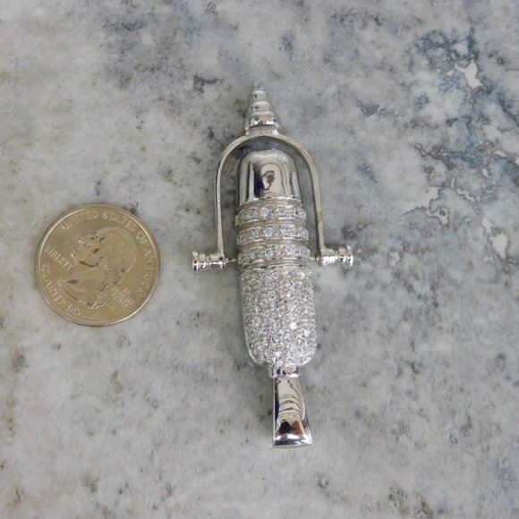 Jewelry - Large Sterling Silver Moving Microphone Pendant with rhinestones